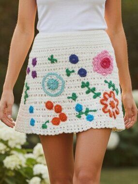 Tuckernuck Love The Label Leighton Crochet Set Ivory Floral Skirt S NWT